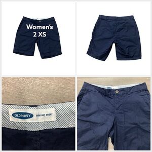 Women's Old Navy 2 XS 9” inseam Shorts Bermuda Chino Khakis Navy Blue Stretch